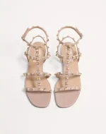 Valentino Rockstud Flat Calfskin Sandal With Straps - Image 5